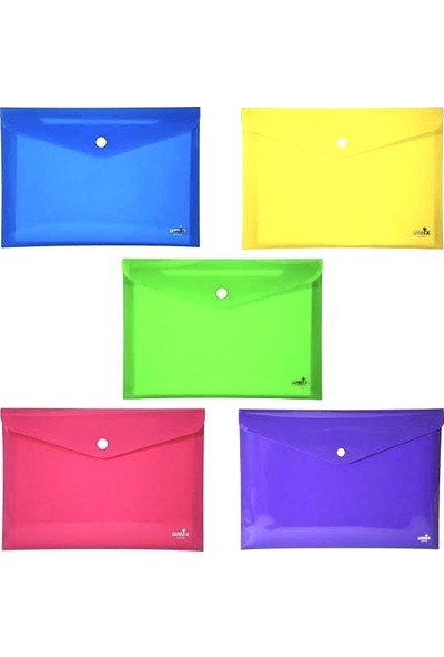 Umix Çıtçıtlı Zarf Dosya A4 5'li Neon Renkler - 300 Mikron Kalınlık