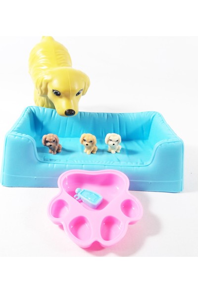 Ethem Barbie Oyuncak Bebek ve Doğuran Köpeği 3 Yavrusu ve Yatağı