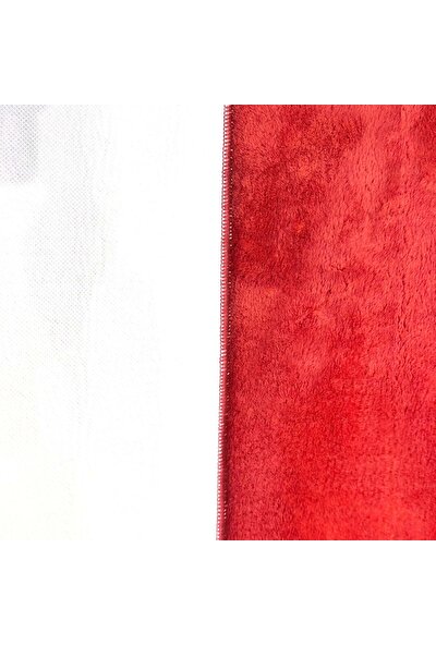 Ahsen 80 x 80-cm Yuvarlak Düz Renk Peluş Pofuduk Kaydırmaz Jel Taban Kırmızı Renk Halı