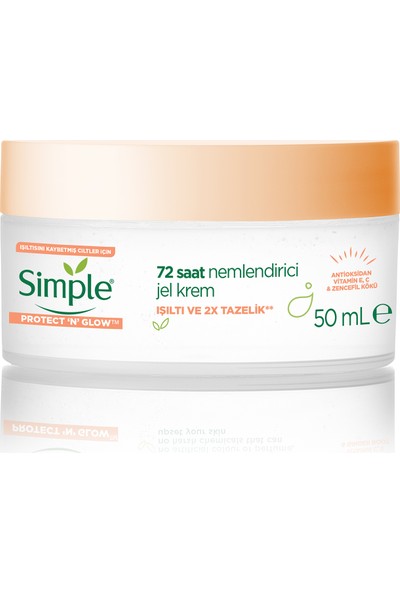Simple Protect&Glow Vitamin C ve Zencefil Kökü İçeren 72 Saat Nemlendirici Jel Krem 50 ML