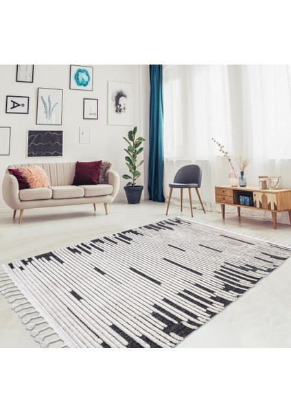 Butik Siyah Beyaz Dokuma Post Halı 2749