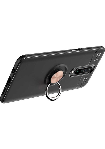 Xiaomi Redmi K30 Kılıf Autofocus Shockprof Ravel Yüzüklü Standlı Slikon Kapak + Cam Ekran Koruyucu Lacivert