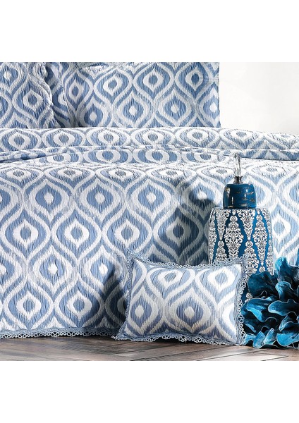 All Days Ikat Indigo Çift Kişilik Yatak Örtüsü