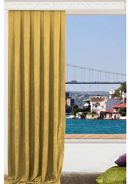 Düz Dikiş Petek Dokulu Ekstraforlu Fon Perde Deve Tüyü 140 x 260 cm
