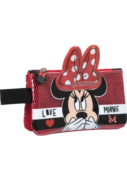 Minnie Mouse 3 Boyutlu İki Bölmeli Kırmızı Lüks Kalem Çantası