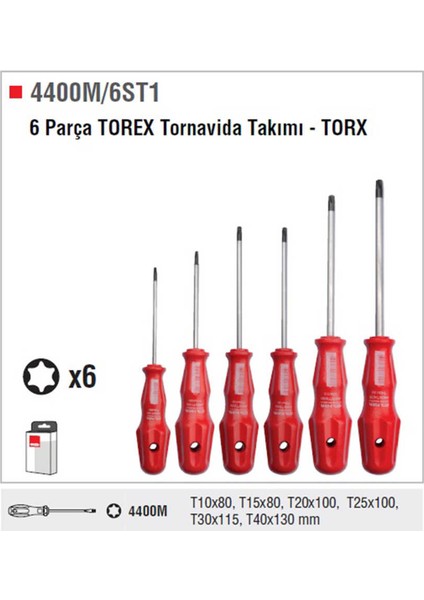 4400M/6ST1 6 Parça Torex Tornavida Takımı - Torx