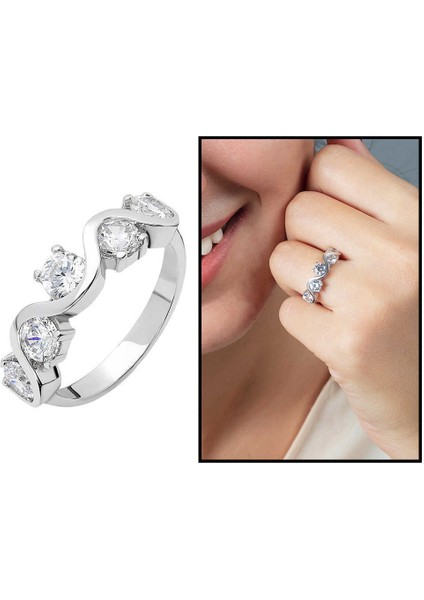 Starlight Diamond Pİrlanta Montür Asimetrik 925 Ayar Gümüş Kadın Beştaş Yüzük