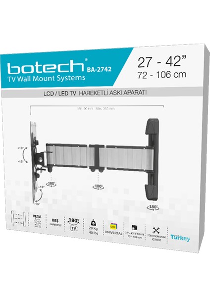 Tv Hareketli Askı Aparatı 27”-42” 72-106CM