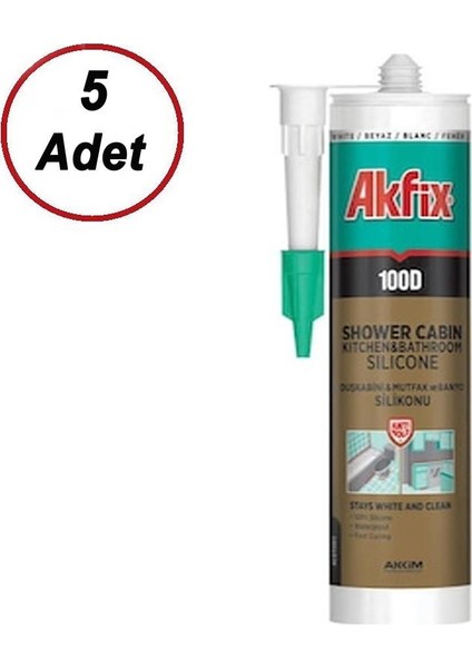 100D Beyaz Duşakabin Silikonu Küf Tutmaz 310 Ml (5 Adet)