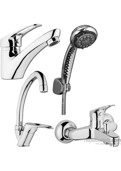 4 Parça Lavabo Eviye Banyo Bataryası Duş Seti