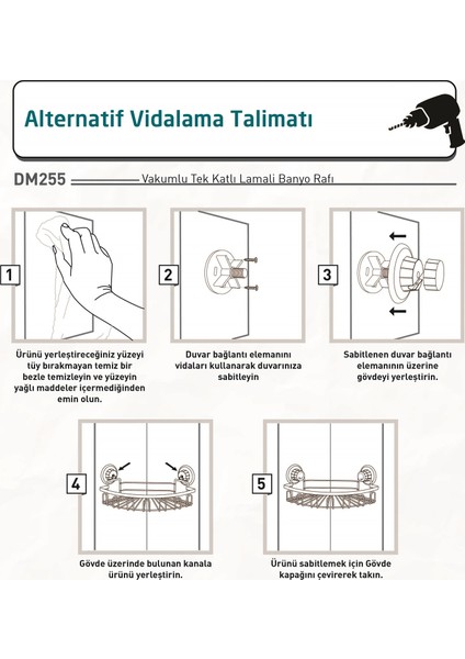 Delme Vida Matkap Yok! Vakumlu Tek Katlı Askılı Banyo Köşe Rafı Mat Siyah Dm255