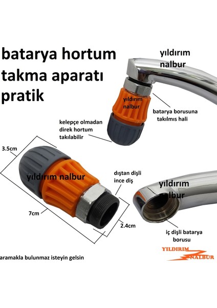 Batarya Hortum Bağlama Aparatı Kelepçesiz Pratik Dış Diş Musluk Hortum Takma Ucu Kalite