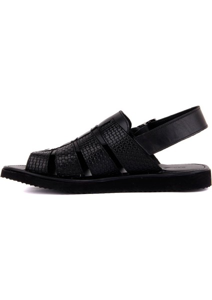 Siyah Deri Erkek Sandalet