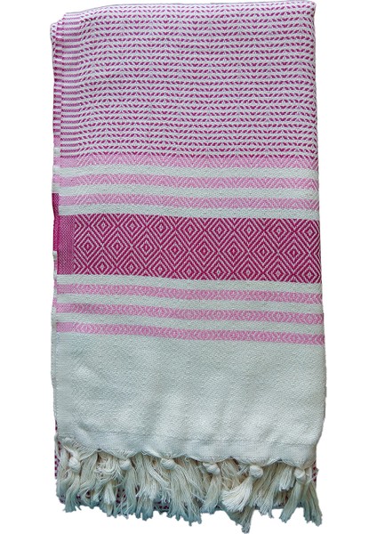Peştemal Banyo Havlusu Spa Sauna ve Plaj Havlusu %100 Pamuk 100x180 Çelmas Pembe - Beyaz