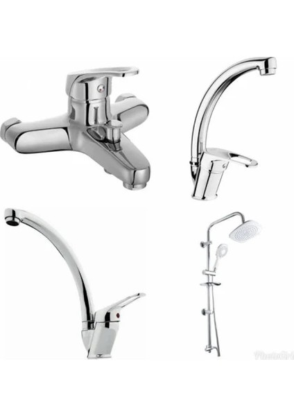 Riva Serisi 4 'Lü Set Mutfak Bataryası + Banyo Bataryası + Tepeden Su Çıkışlı El Duş Başlığı fiyatları