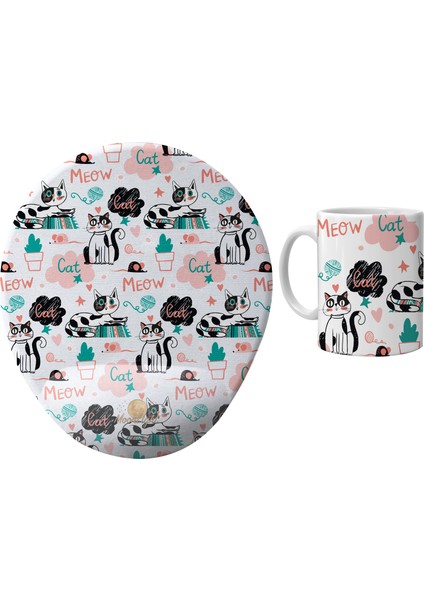 Cat Meow Kupa Bardak ve Mousepad Seti