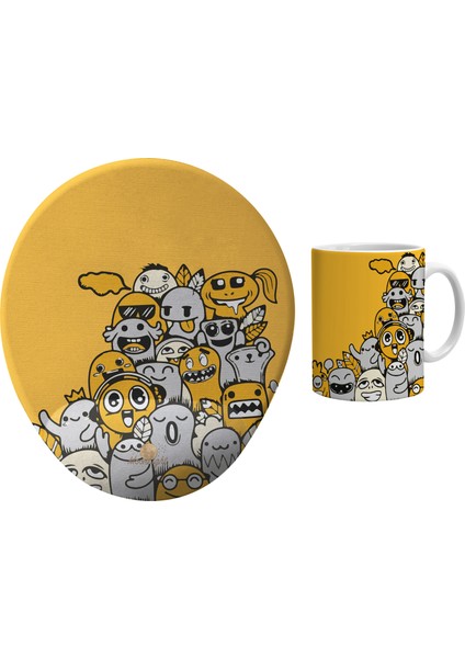 Yellow Happy Kupa Bardak ve Mousepad Seti
