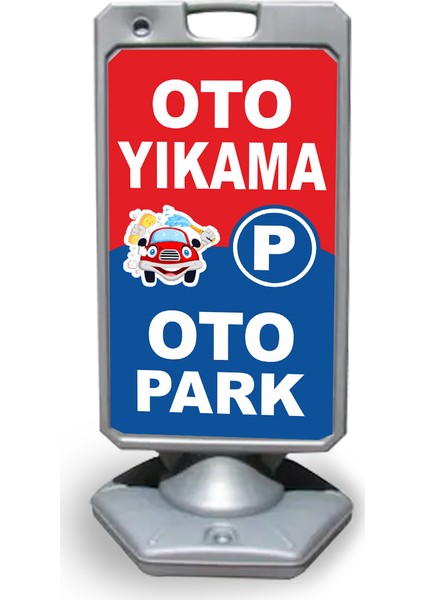 Oto 2'si Bir Arada Reklam ve Yönlendirme Uyarı Dubasi A Tabela Gri