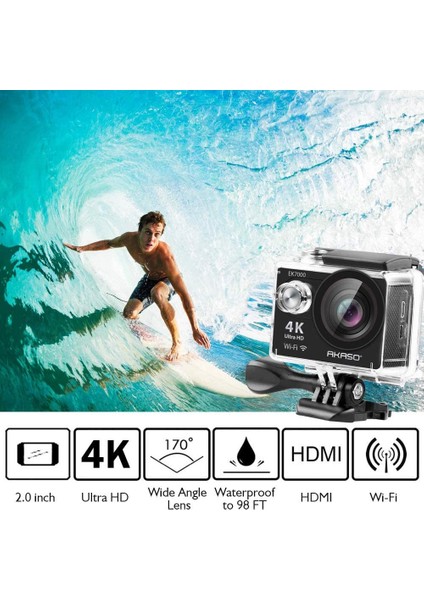 EK7000 4 K Wifi Action Camera Ultra HD Su Geçirmez Dv Kamera 12MP 170 Derece Geniş Açı