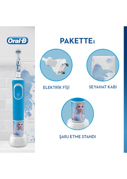 Çocuklar İçin Şarj Edilebilir Diş Fırçası D100 Vitality Frozen Özel Seri + Seyahat Kabı fiyatları