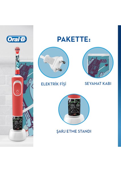 D100 Vitality Star Wars Özel Seri Çocuklar İçin Şarj Edilebilir Diş Fırçası + Seyahat Kabı Hediyeli
