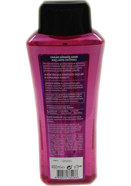 Şampuan 400 ml Supreme Length Zarar Görmüş Uzun Saç. - 6'lı Paket