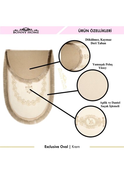 Exclusive Oval Krem 2'li Klozet Takımı Çeyizlik Banyo Halısı Paspası Seti modelleri
