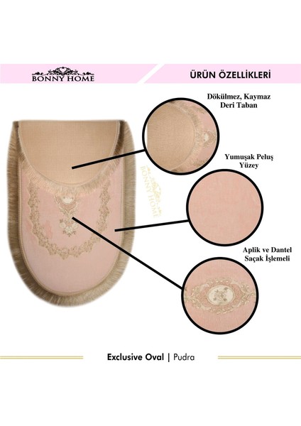 Exclusive Oval Pudra 2'li Klozet Takımı Çeyizlik Banyo Halısı Paspası Seti modelleri