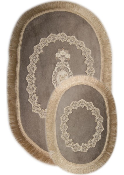 Exclusive Oval Gri 2'li Klozet Takımı Çeyizlik Banyo Halısı Paspası Seti