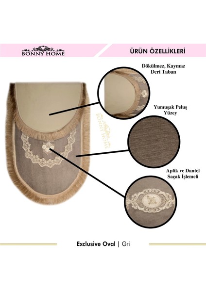 Exclusive Oval Gri 2'li Klozet Takımı Çeyizlik Banyo Halısı Paspası Seti modelleri