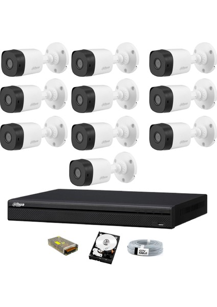 10 Kameralı Güvenlik Sistemi Dış-Mekan-Hdd-Jack-Bnc-Konnektör Proje Kamera