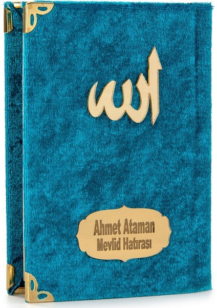 20 Adet Kadife Kaplı Yasin Kitabı Allah Lafızlı İsme Özel Plakalı Cep Boy Petrol 1125