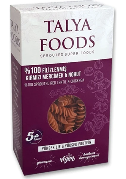 Talya Foods Filizlenmiş Kırmızı Mercimek Nohut Makarnası 200 gr