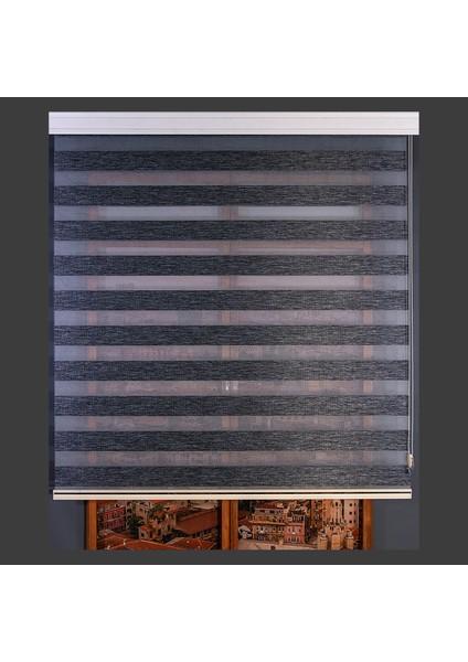 Zebra Perde Siyah Beyaz Kalın Hasır Bamboo 170 x 200 cm
