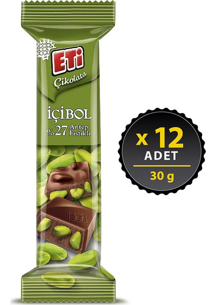 Çikolata %27 İçibol Antep Fıstıklı 30 g x 12 Adet