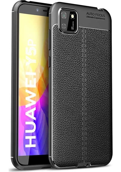 Huawei Y5P Kılıf Niss Silikon Deri Görünümlü + Nano Glass Siyah