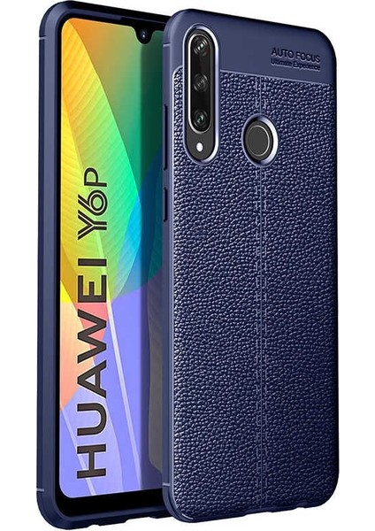 Huawei Y6P Kılıf Niss Silikon Deri Görünümlü Lacivert