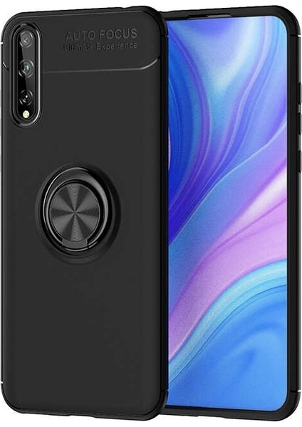 Huawei Y8P Kılıf Ravel Silikon Yüzüklü Mıknatıslı + Nano Glass Siyah