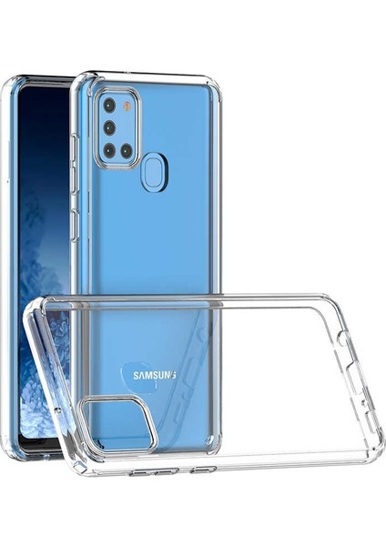 Samsung Galaxy A21S Kılıf Coss Şeffaf Sert Kapak + Nano Glass Şeffaf