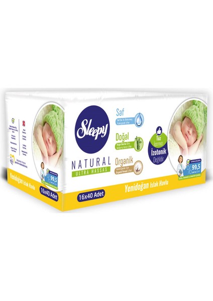 Natural Yenidoğan Islak Pamuklu Havlu 16 X 40'lı (640 Yaprak)
