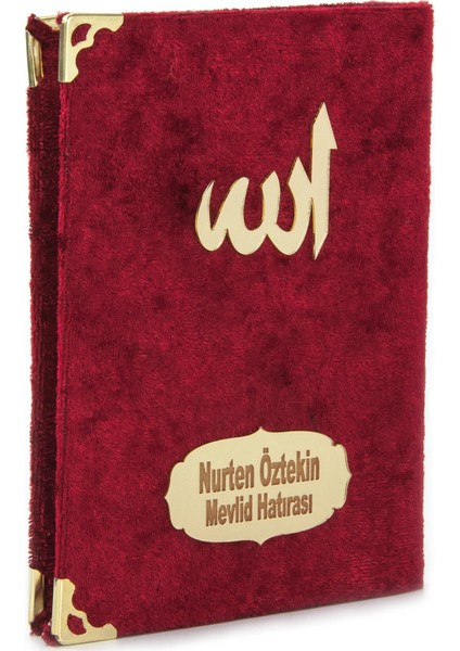 10 Adet Kadife Kaplı Çanta Boy Yasin Kitabı Tafta Seccadeli Özel Kutulu Allah Lafızlı İsme Özel Plakalı Tesbihli Kırmızı 1217