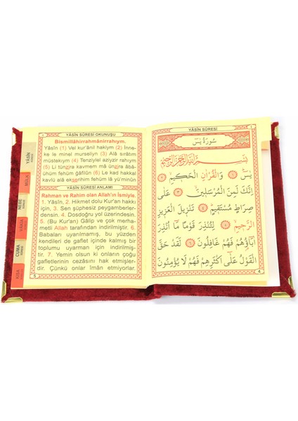 10 Adet Kadife Kaplı Çanta Boy Yasin Kitabı Tafta Seccadeli Özel Kutulu Allah Lafızlı İsme Özel Plakalı Tesbihli Kırmızı 1217