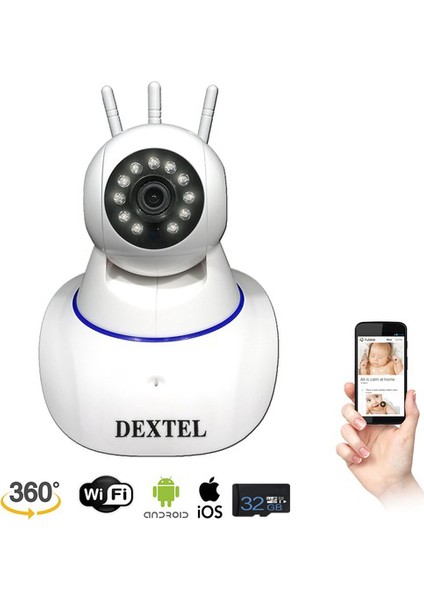 360º Gerçek Hd Wifi Kablosuz 3 Antenli Ip Bebek ve Güvenlik Kamerası