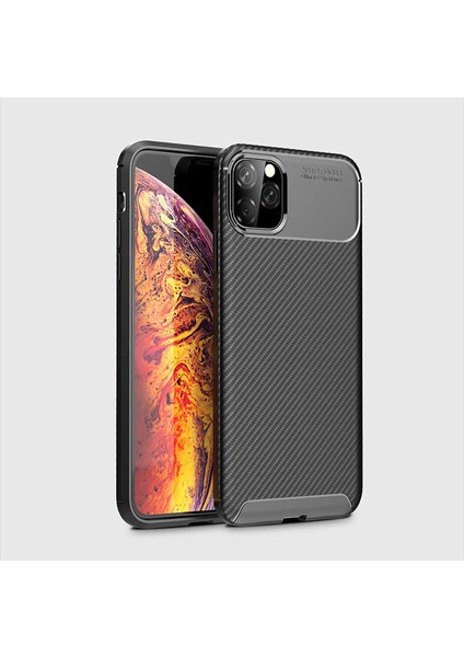 Apple iPhone 11 Pro Max Kılıf Rugged Armor Darbe Emici Uzun Ömürlü Dayanıklı Parmak İzi Yapmaz Karbon Tasarım Negro Silikon Kapak