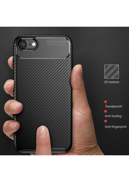 Apple iPhone 8 Plus Kılıf Rugged Armor Darbe Emici Uzun Ömürlü Dayanıklı Parmak İzi Yapmaz Karbon Tasarım Negro Silikon Kapak