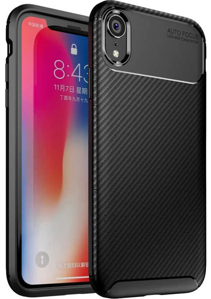 Apple iPhone XR Kılıf Rugged Armor Darbe Emici Uzun Ömürlü Dayanıklı Parmak İzi Yapmaz Karbon Tasarım Negro Silikon Kapak