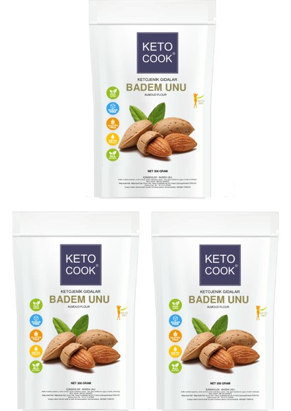 Ketojenik Badem Unu ( Almond Flour ) Trio Avantajlı Set 300 gram X 3 Adet