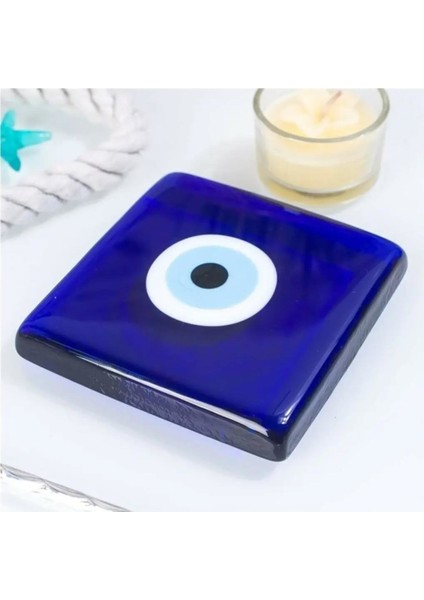 Dekoratif Nazar Boncuklu Cam Kapak Banyo Gider Süsü 10 x 10 cm