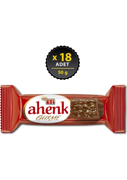 Ahenk Gurme Çikolata Kapli Fındık Kremali Gofret 50 g x 18 Adet