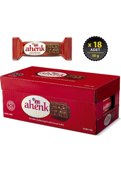 Ahenk Gurme Çikolata Kapli Fındık Kremali Gofret 50 g x 18 Adet